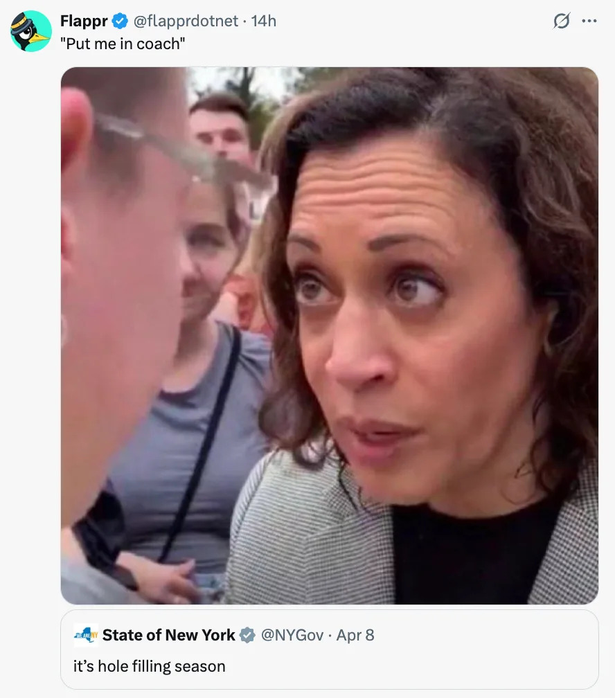 Person talking to another person during an outdoor event, faces close, looking engaged. Crowd in background. Tweet overlay at bottom