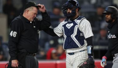 Umpire Ron Kulpa leaves Marlins-Yankees after foul ball hits mask