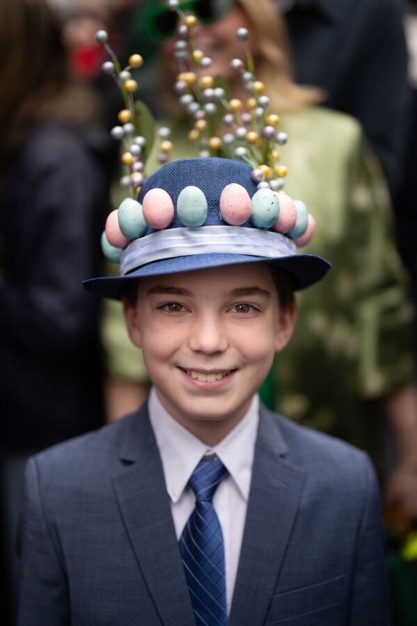 Nolan, 11, poses for a photograph during the Easter Bonnet Parade on Fifth Avenue, Sunday, April 5, 2026, in New York. (AP Photo/Adam Gray)