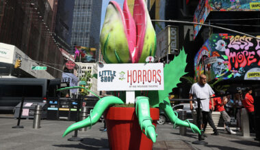 A view of atmosphere at the "Little Shop Of Horrors" installation unveiling at Times Square on September 19, 2024, in New York City. 