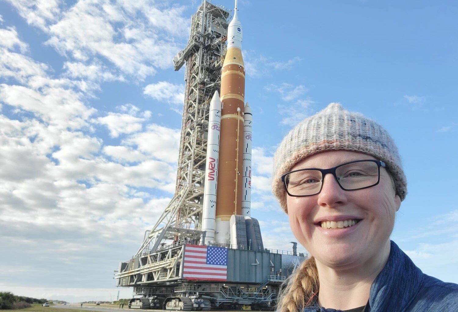 Jamie Szafran, a NASA software engineer and architect, before the Artemis II launch. Szafran grew up in Edwards in St. Lawrence County and went to SUNY Potsdam. Photo provided.