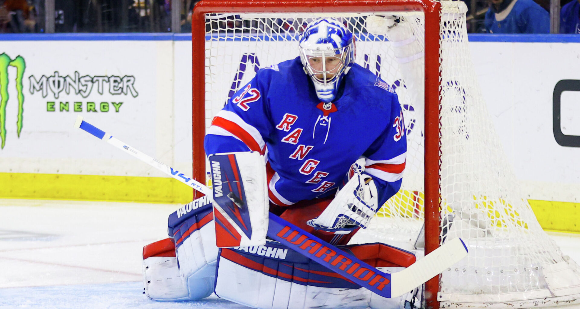 Hamden's Jonathan Quick of the New York Rangers makes a pad save during the first period of the National Hockey League game between the Detroit Red Wings and the New York Rangers on April 4, 2026 at Madison Square Garden in New York, NY. Quick announced his retirement from the NHL on Monday, April 13, 2026.