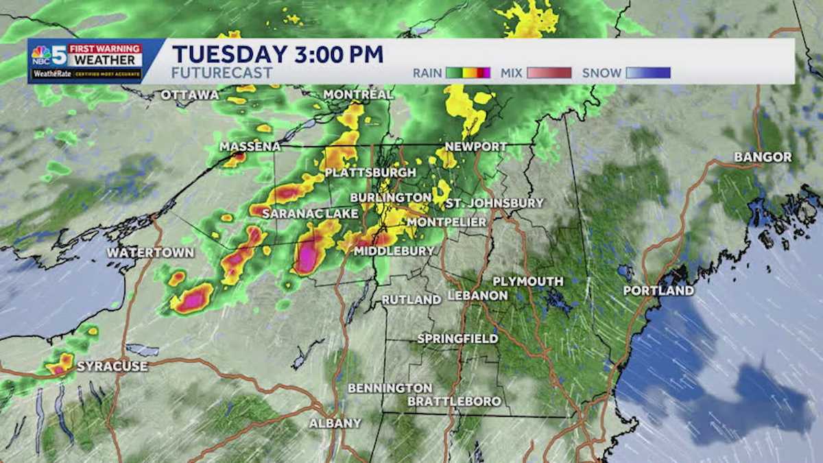 When to expect showers & thunderstorms Tuesday in Vermont, New York