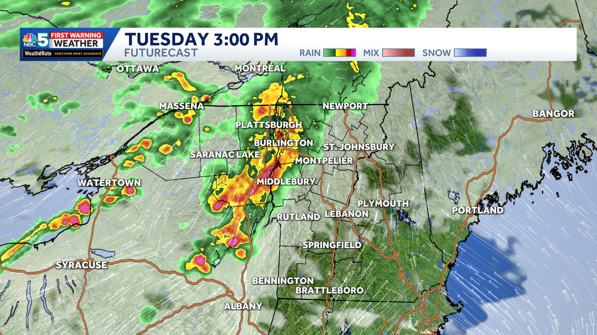 Showers, locally strong storms possible Tuesday in Vermont, New York