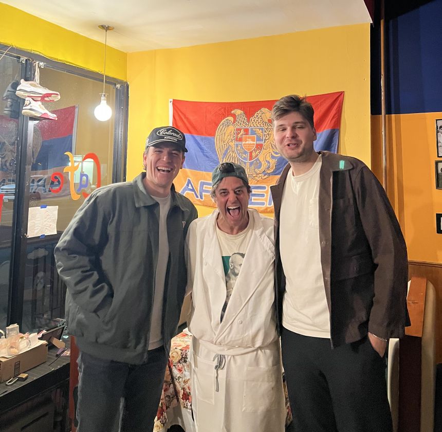 Neff and Davis with Ararat El-Rawi, owner of Little Armenia Cafe in Greenpoint, Brooklyn.