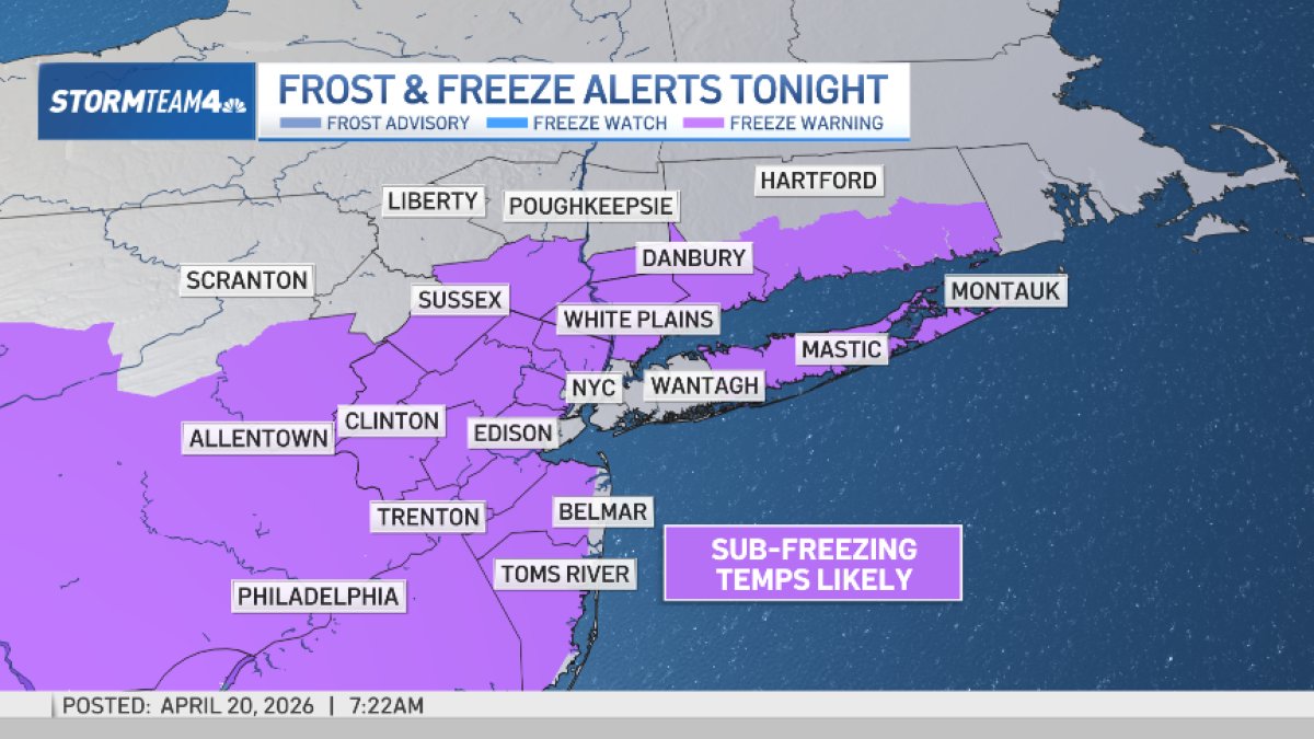 Freeze warning in April? NYC area weather gets cold overnight – NBC New York