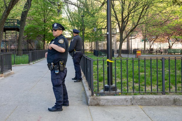 Police investigate Friday after a 78-year-old man was killed by a stray bullet in a park on Alexander Ave. near E. 135th St. in the Bronx.