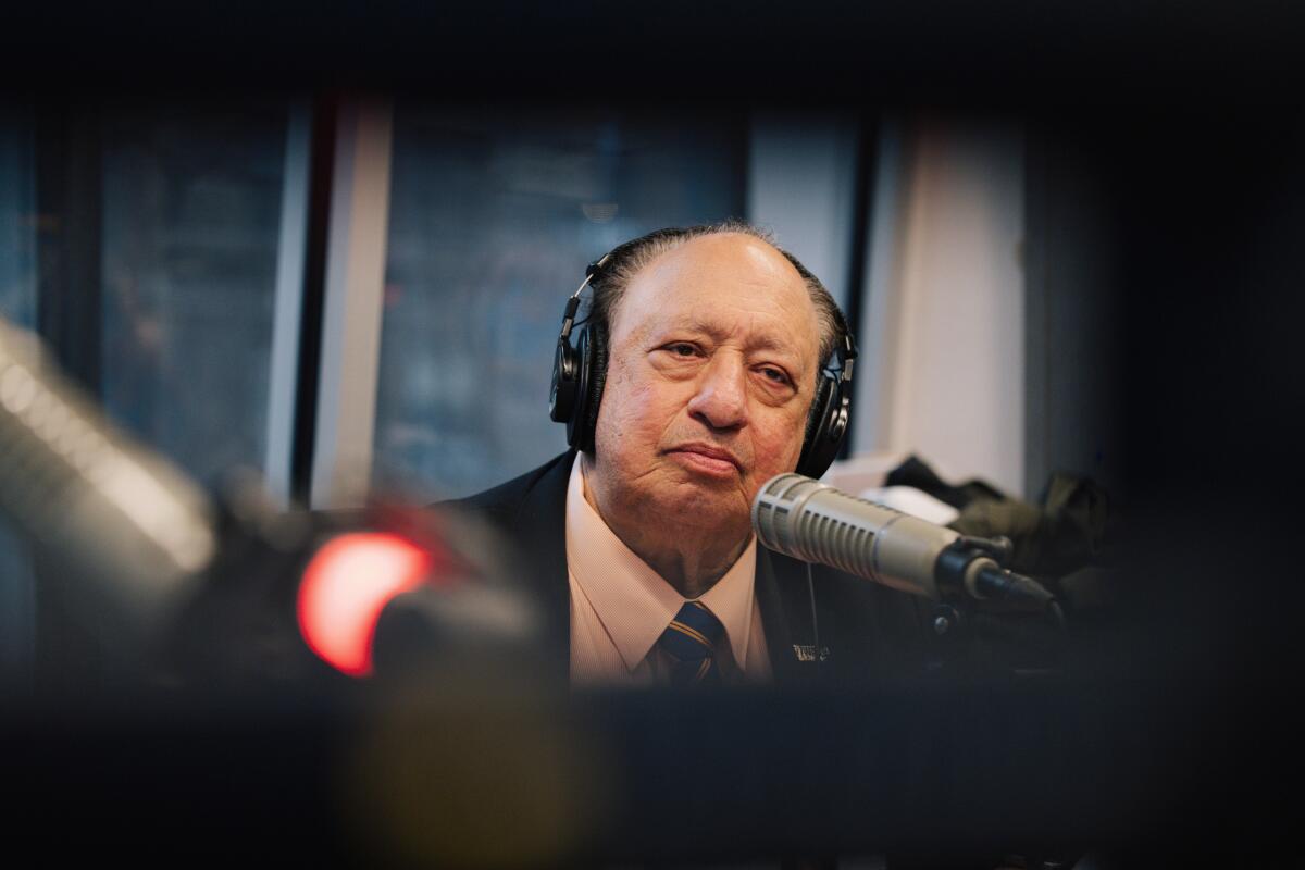 John Catsimatidis during a live broadcast of his WABC radio show "Cats & Cosby" at the station's New York studio.
