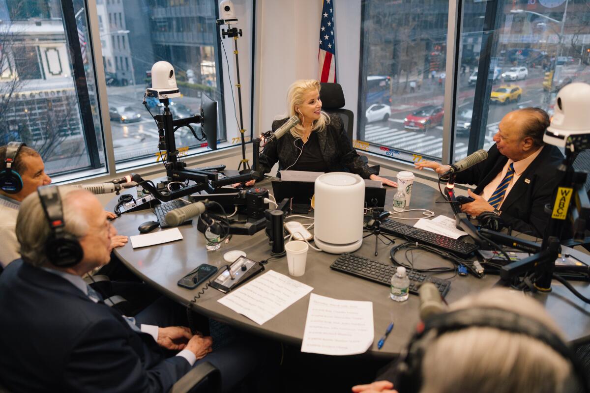 Rita Cosby and John Catsimatidis in WABC's New York studio with former NY Gov. David Paterson and Edward Cox.