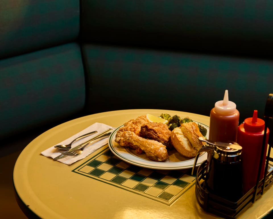 Fried chicken dish on a table at Pies 'n' Thighs