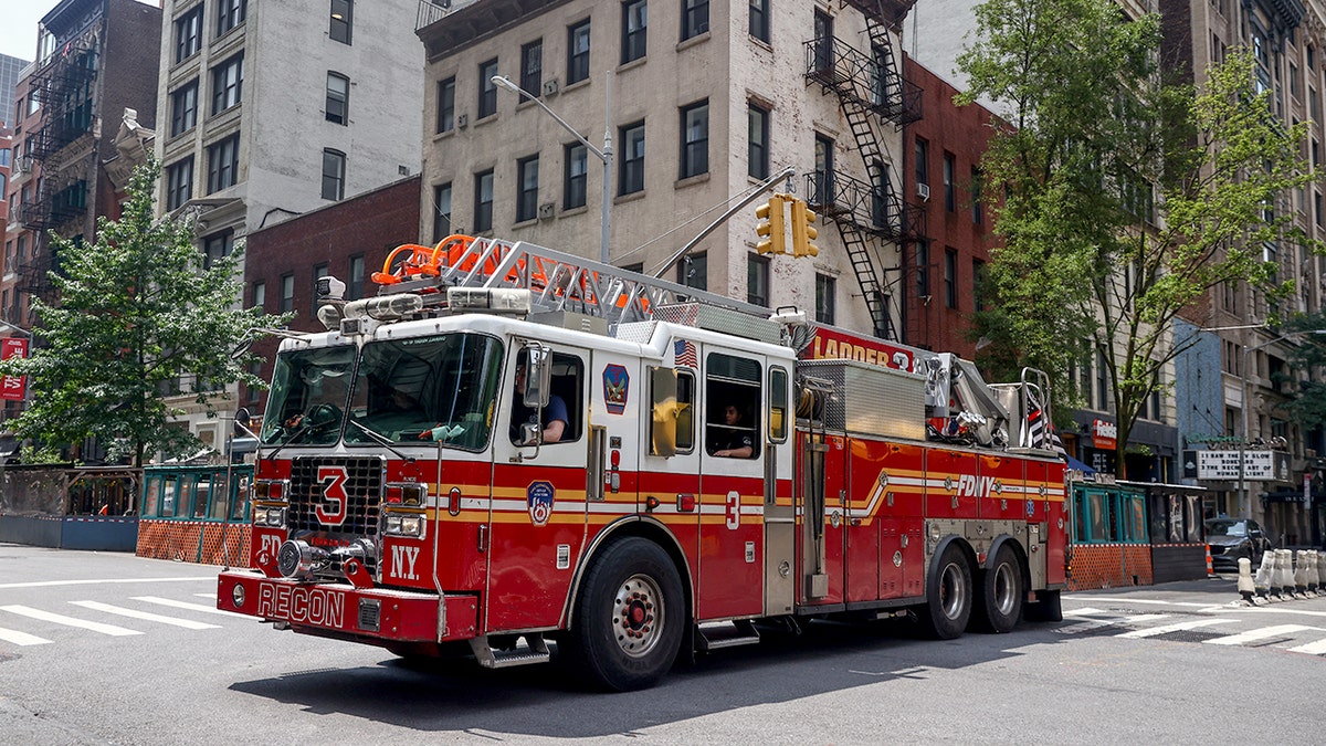 An FDNY truck parked on a street in Manhattan New York