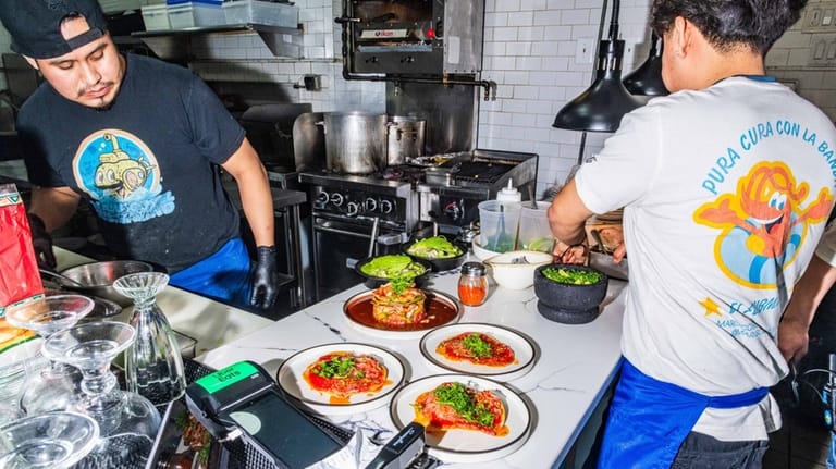 Tosatadas and more line the pass at Mariscos El Submarine...