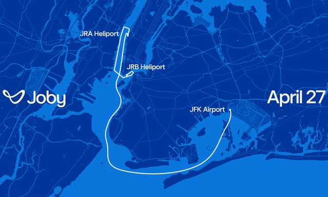 The flight path for the Joby Aviation air taxis.Credit: Joby Aviation