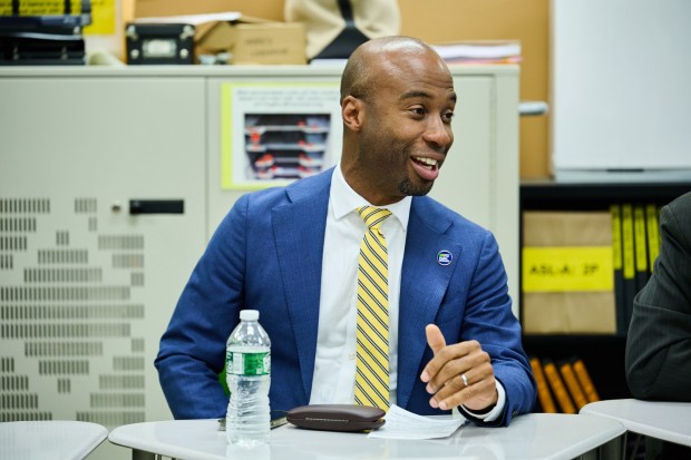 NYCPS Chancellor Kamar Samuels visits East Brooklyn Community High School in East Flatbush, Brooklyn, on April 16, 2026. (Photo by Marcus Beasley / CUNY)