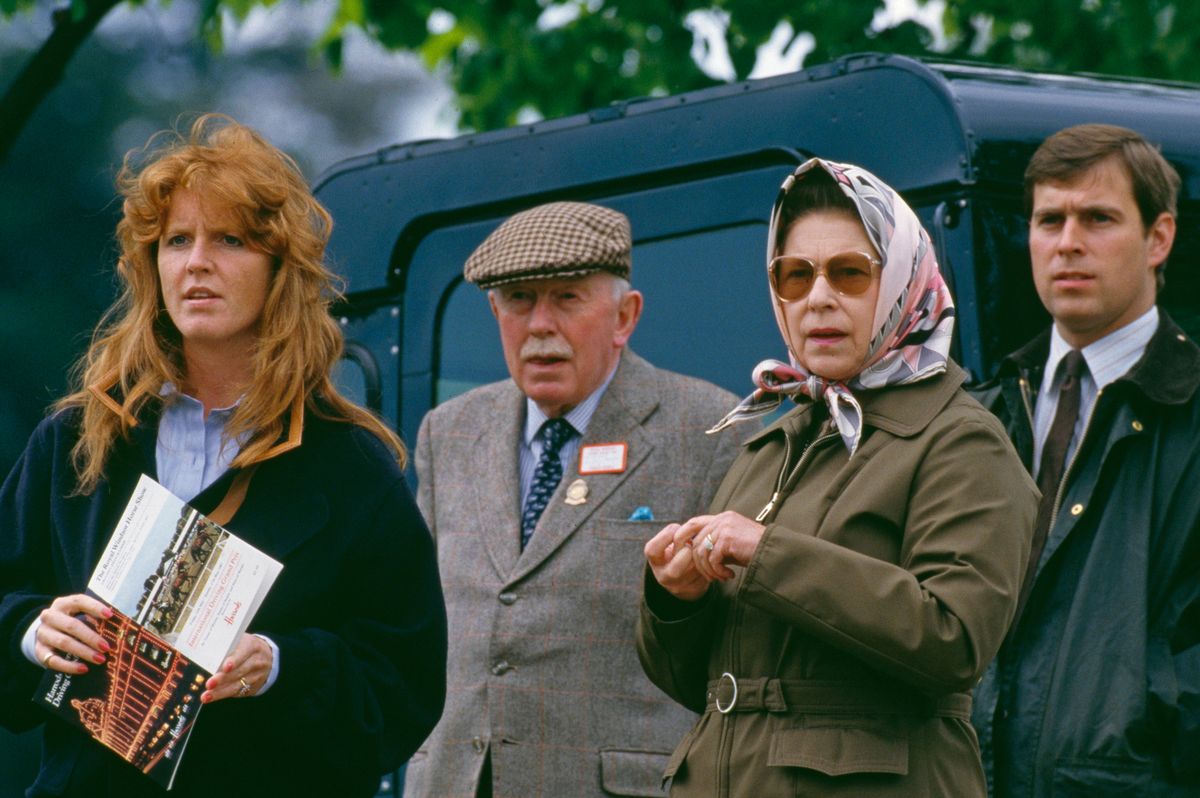 Sarah Ferguson, Duchess of York, Queen Elizabeth II, and Prince Andrew of York at the Royal Windsor Horse Show, 16th May 1987. (Photo by Georges De Keerle/Getty Images)