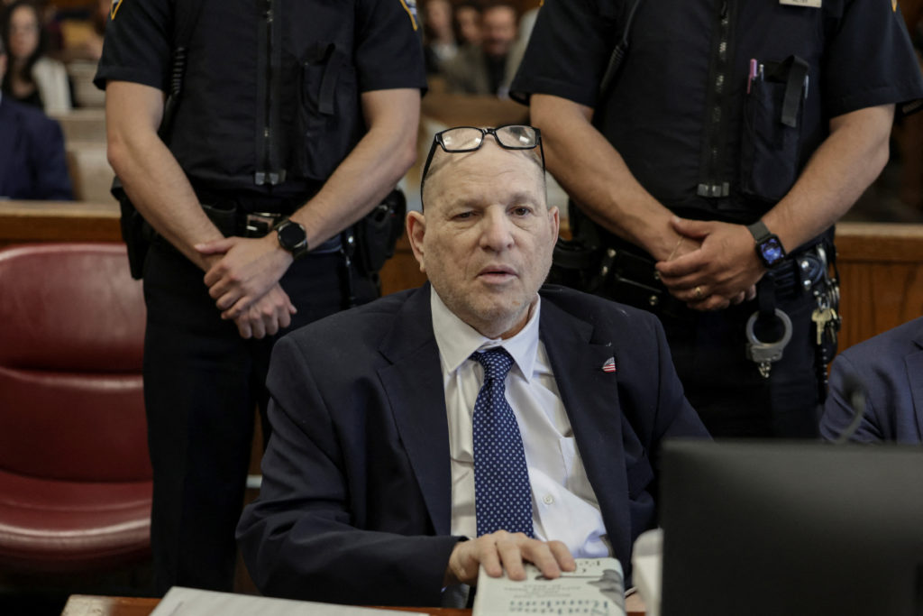 Former Hollywood film producer Harvey Weinstein appears in Manhattan Supreme Court during his re-trial on rape charges in ...