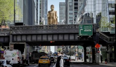 Towering homage to Buddhas destroyed by Taliban rises over Manhattan