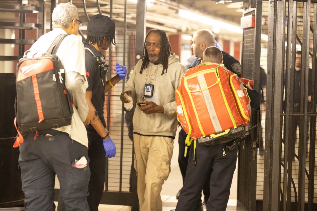 The worker was slugged in the face around 3:40 a.m. on the southbound platform of the 47-50 Streets-Rockefeller Center hub, which serves the B, D, F and M trains, police said. 