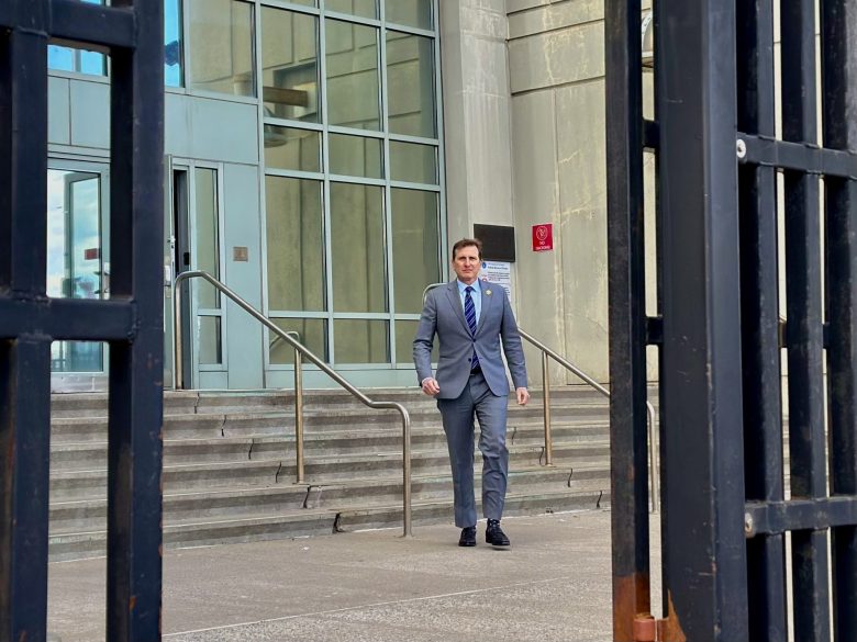 Congressman Dan Goldman walks out of the Brooklyn Metropolitan Detention Center following the inspection of the ICE facilities in the building. Photo by Oishika Neogi for Documented.
