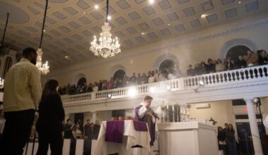 Dominican Father Jonah Teller incenses the altar during evening Ash Wednesday Mass on Feb. 18, 2026, at the Church of St. Joseph in Greenwich Village.