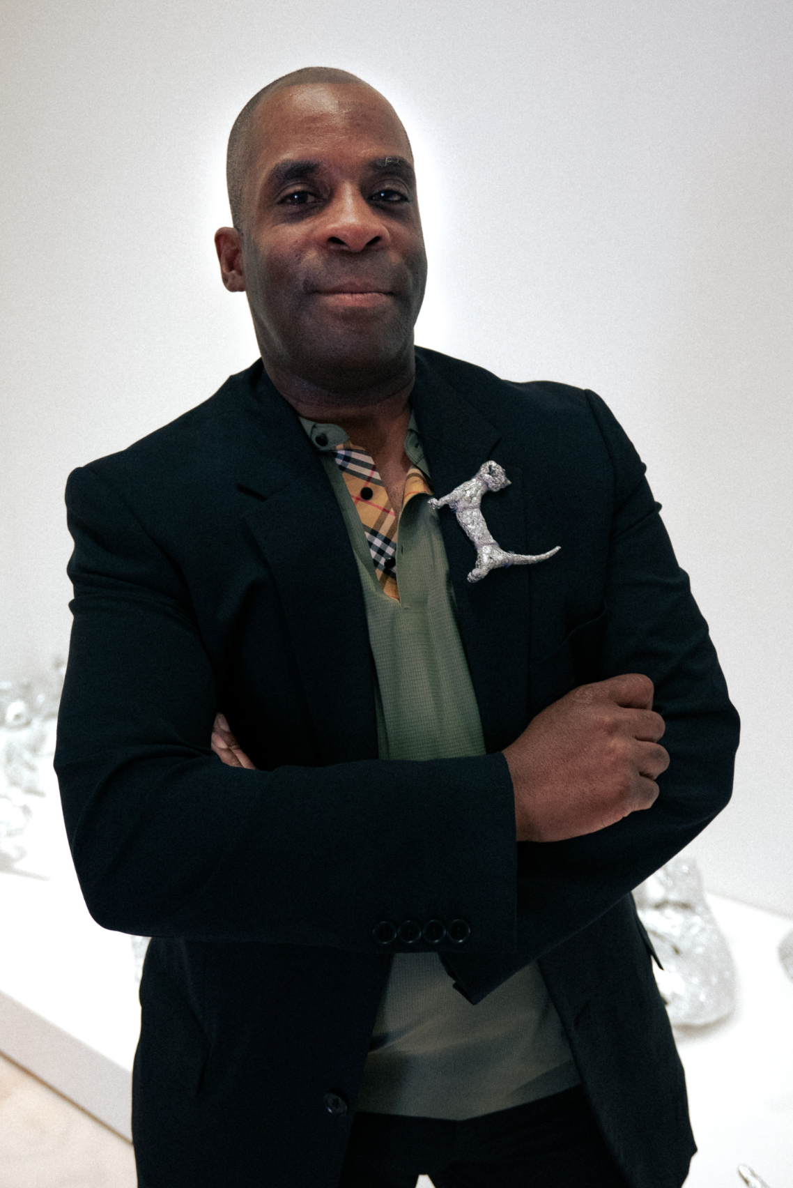 Dean Millien in blazer at MoMA PS1