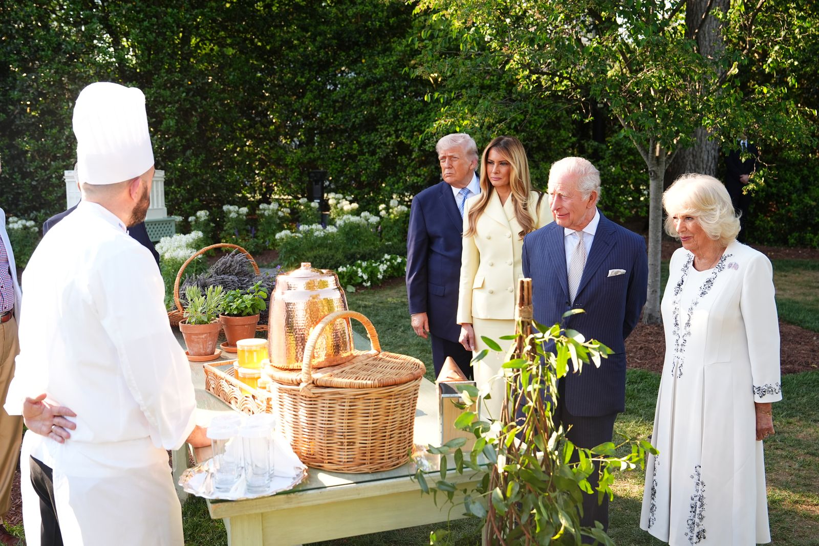 Image may contain Charles Prince of Wales Donald Trump Melania Trump Fun Adult Person People and Plant