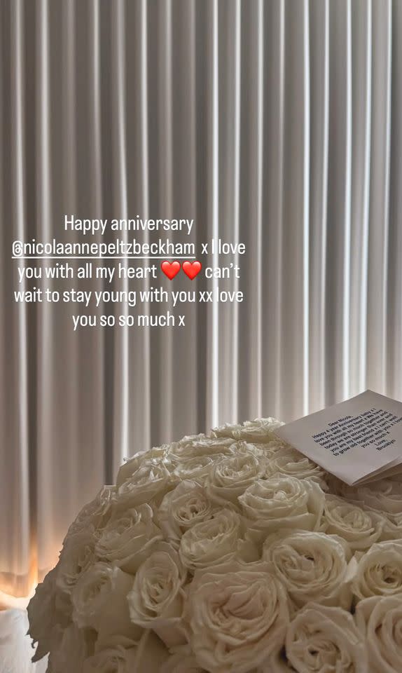 Brooklyn Beckham sends wife Nicola a bouquet of white roses to celebrate their 4th wedding anniversaryCredit: Brooklyn Peltz-Beckham/Instagram