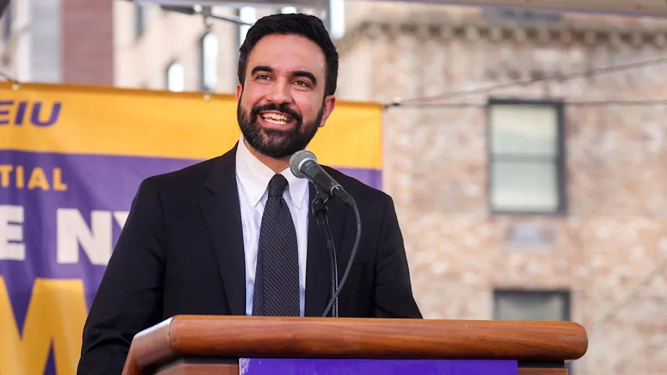 Zohran Mamdani speaking during a rally