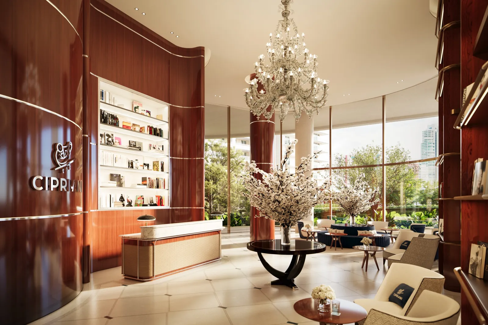 A rendering of the lobby of the Cipriani Residences Miami.