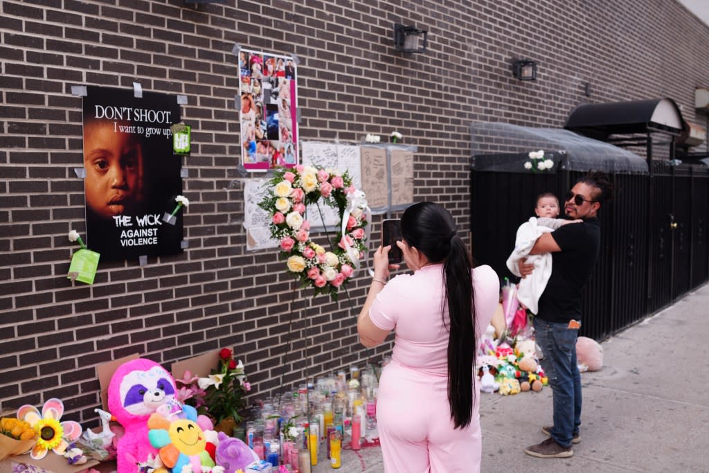 A memorial for 7-month-old Kaori Patterson-Moore seen near the scene of the fatal shooting. James Keivom for NY Post