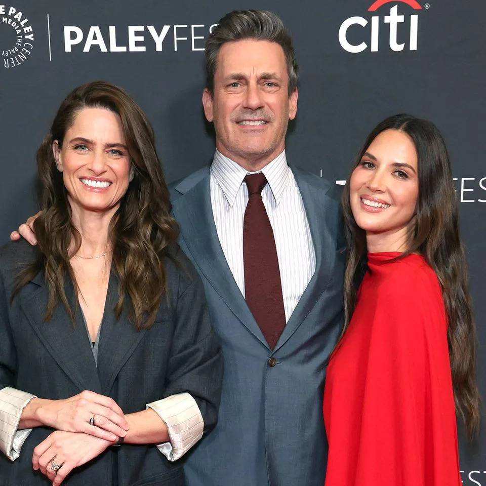 Amanda Peet (left), Jon Hamm (center) and Olivia Munn (right).Credit: Fati Sadou/ABACAPRESS.COM/Shutterstock