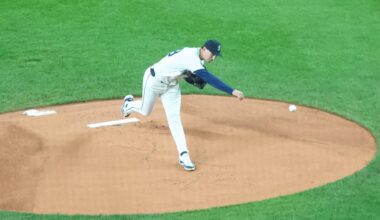 Mariners pitcher George Kirby throws a pitch against the New York Yankees on Wednesday, April 1, 2026 at T-Mobile Park in Seattle, Washington. (Aaron Coe / The Herald)