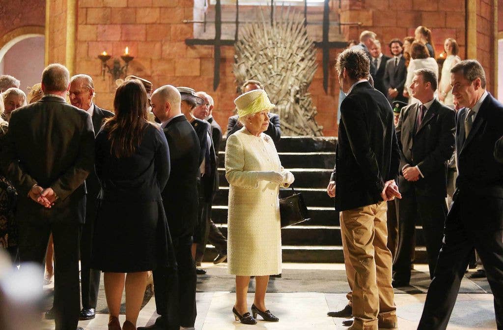 Queen Elizabeth II in the Throne Room on the Game of Thrones set in Belfast