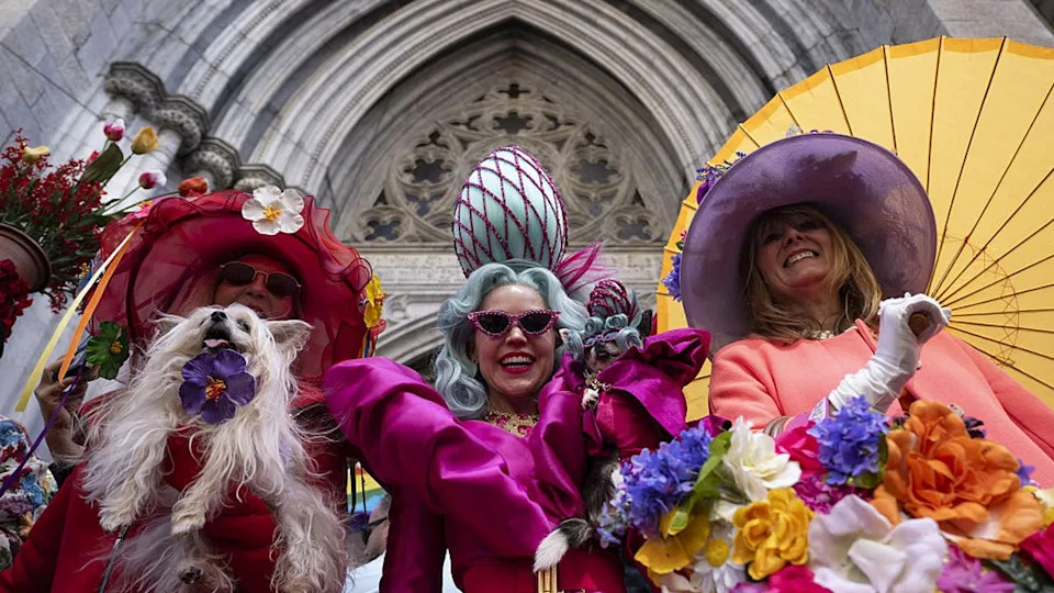 <div>NEW YORK, UNITED STATES - APRIL 20: People take part in the annual Easter Parade and Bonnet Festival outside St. Patrick's Cathedral in New York City, New York, U.S., April 20, 2025. (Photo by Mostafa Bassim/Anadolu via Getty Images)</div>