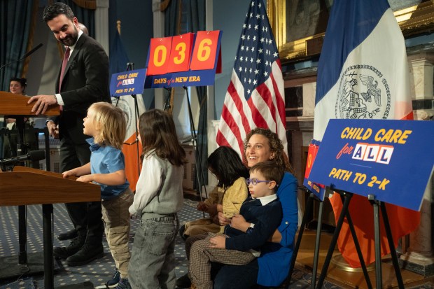 New York City Mayor Zohran Mamdani and Schools Chancellor Kamar Samuels, along with Pre-K students, announce first steps towards bringing 2-K to New York City and expanding access to 3-K, at City Hall on Thursday, Feb. 5, 2026. (Michael Appleton / Mayoral Photography Office)