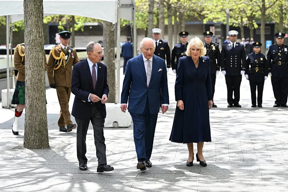 Charles and Camilla with Michael Bloomberg during a visit to the 9/11 Memorial (Samir Hussein/PA)