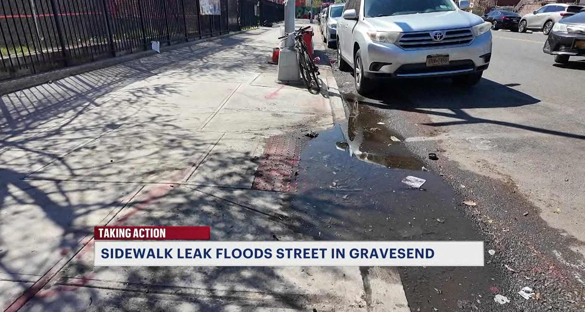 News 12 | Brooklyn | Leak In Sidewalk Causes River Like Flood In Gravesend