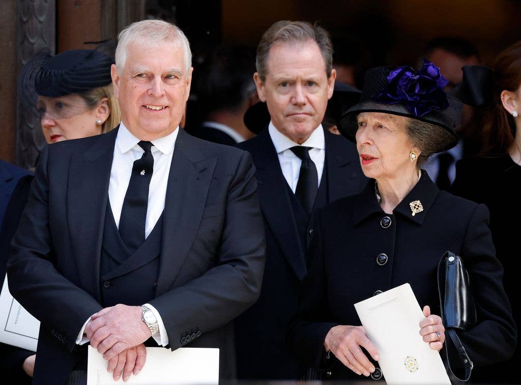 Vice Admiral Sir Tony Johnstone-Burt (pictured centre) was seen with Andrew at the Duchess of Kent's funeral in September 2025