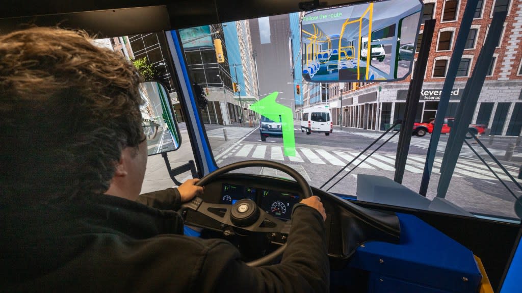 Cost attempts a turn in the simulator. J.C. Rice for NY Post