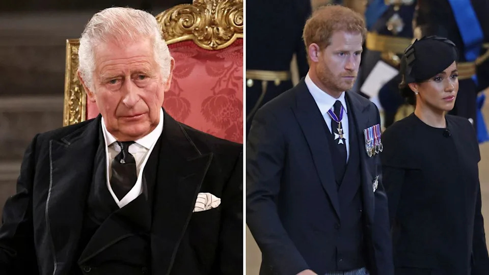 A composite of a picture of King Charles in September 2022 and a picture of Prince Harry and Meghan in September 2022. 