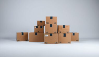 A minimalist studio photograph featuring a stack of premium shipping boxes arranged elegantly on a clean, monochromatic background, conceptually representing the global logistics industry.