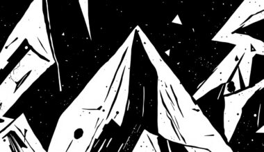 An abstract composition of stark, angular black shapes against a stark white background, conceptually representing the raw energy and DIY ethos of the 1970s-80s New York underground art scene.