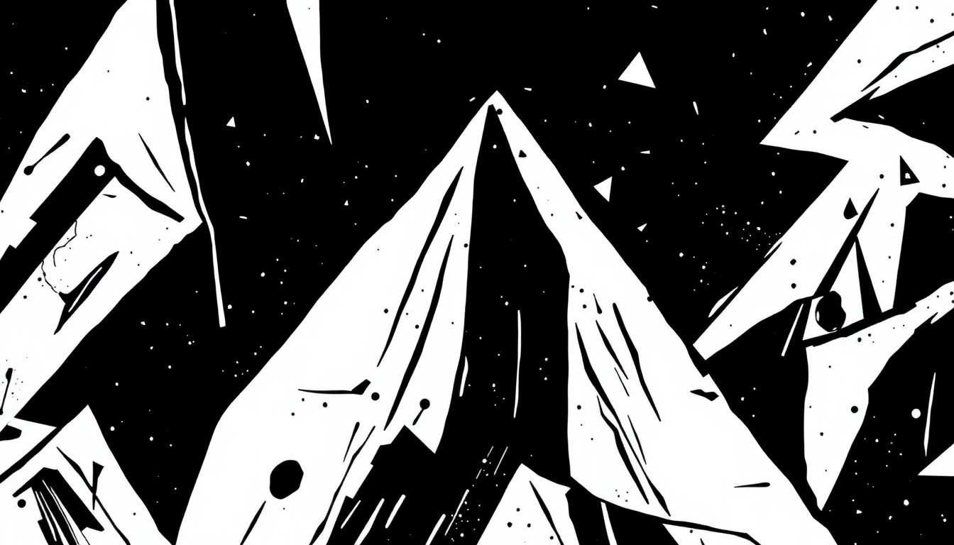 An abstract composition of stark, angular black shapes against a stark white background, conceptually representing the raw energy and DIY ethos of the 1970s-80s New York underground art scene.