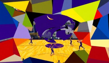 A cubist-style painting featuring overlapping geometric shapes in the team colors of Kansas State and their opponent, conceptually representing the multifaceted nature of a player