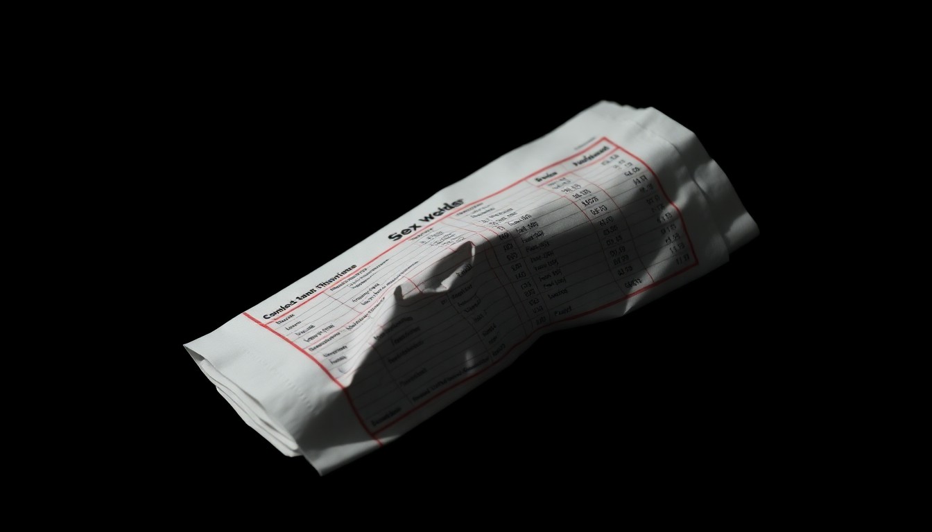 An extreme close-up of a crumpled financial document or ledger page reflecting a harsh, direct camera flash, conceptually representing the alleged financial ties between Wexner and Epstein