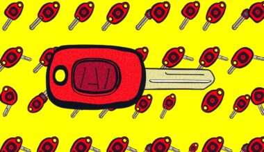 A bold, colorful silkscreen print featuring a repeated image of a car key, conceptually representing the dangers of drunk driving and the importance of prevention efforts.