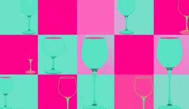 A brightly colored, high-contrast silkscreen print of a wine glass repeated in a tight grid pattern, conceptually representing the elevated yet inviting atmosphere of Bat Haus