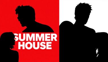 An abstract, minimalist illustration featuring stark black silhouettes of various shapes and forms, representing the cast members of the