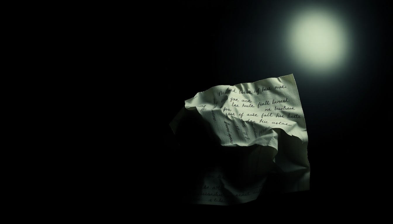 An extreme close-up of a crumpled piece of paper with handwritten notes, conceptually illustrating the investigative process behind a sexual assault case.