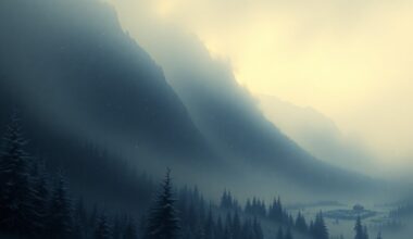 A sweeping, atmospheric landscape painting depicting a heavy snowstorm, with the scale of the natural forces dwarfing any visible structures or objects in the scene.